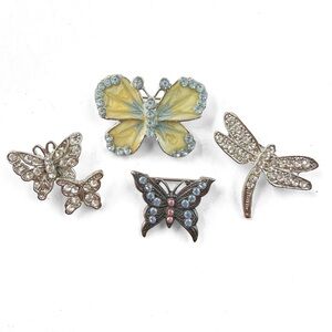 Lot of 4 Rhinestone Multicolor Butterflies Dragonfly Brooches Pins